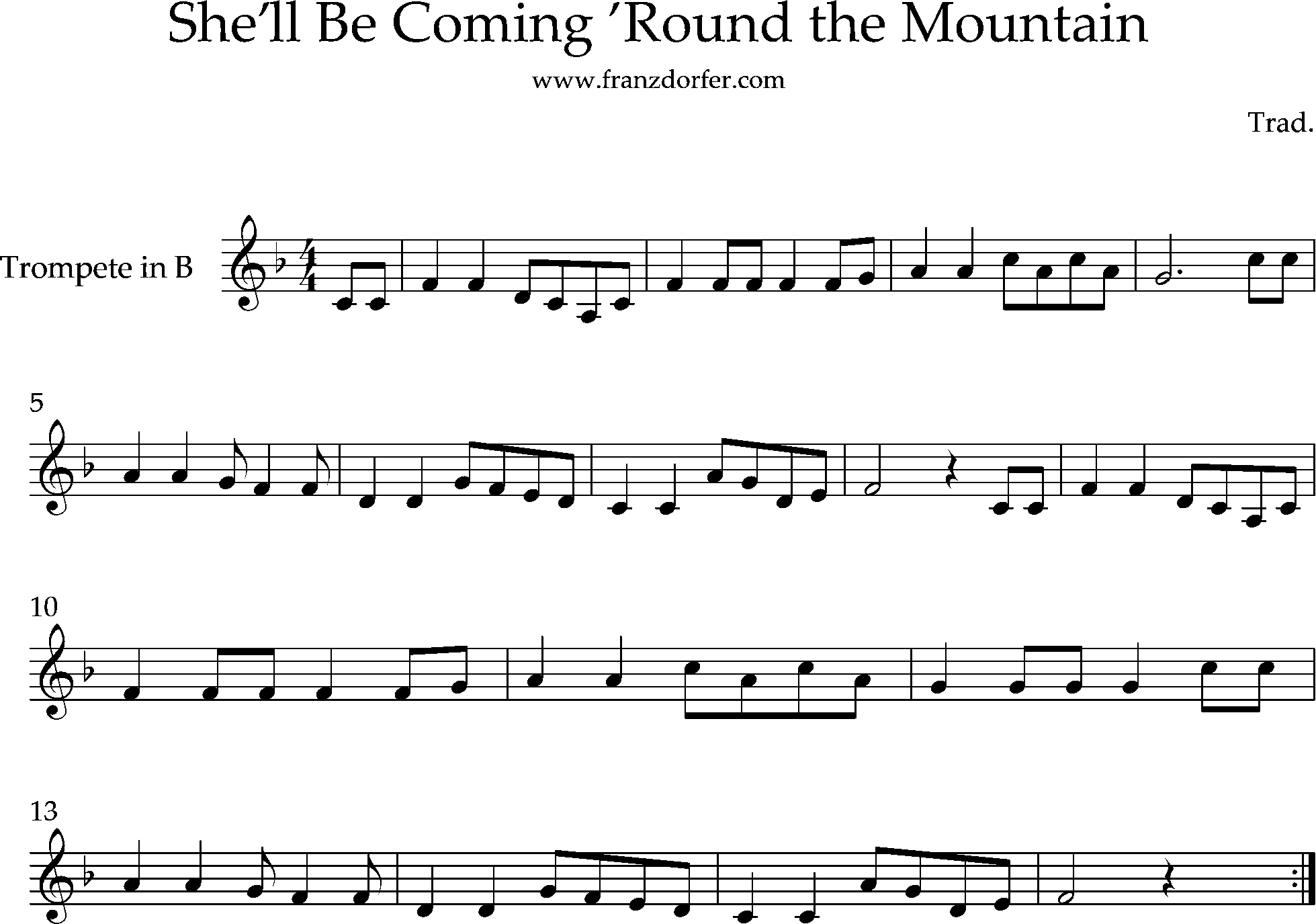 Shell be coming roun the mountain f-MAjor trompetennoten - Von den blauen Bergen